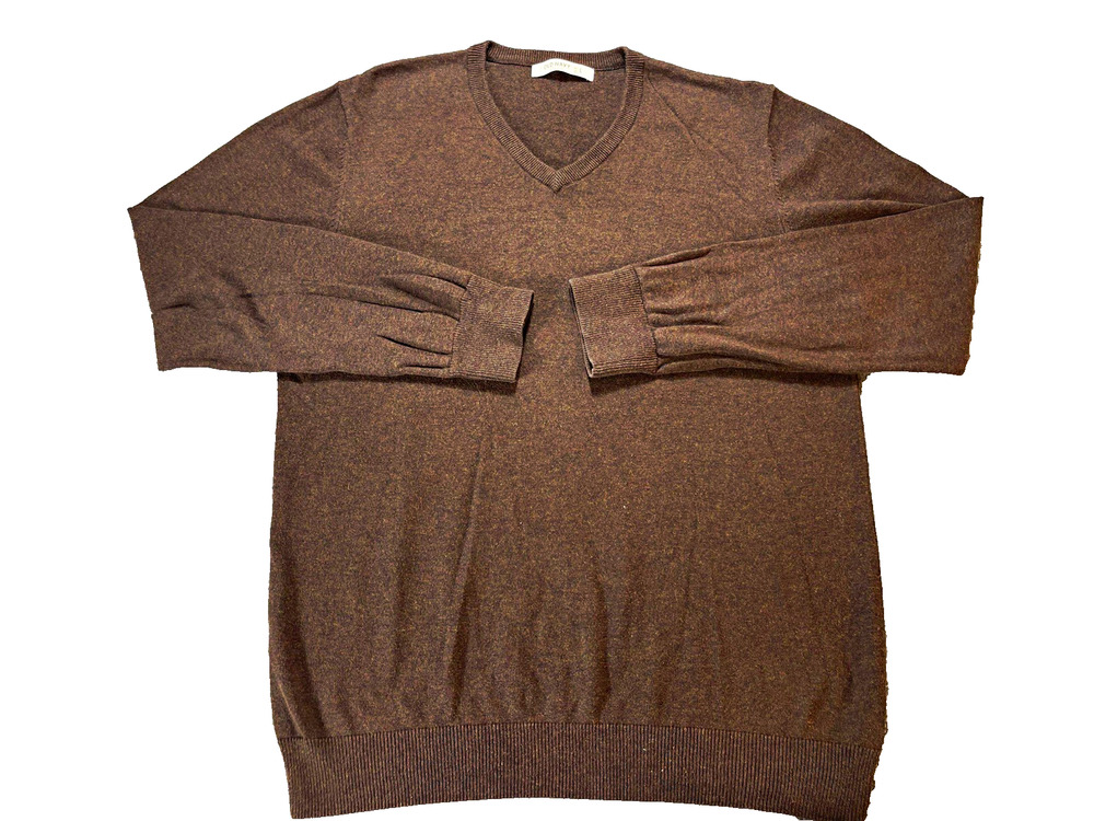 Old Navy Mens Brown Solid Knit Ribbed V-Neck Pullover Sweater Long Sleeves Large